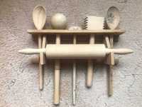 Zestaw przyborów kuchennych z drewna (6 czesci plus wieszak) Rzemioslo