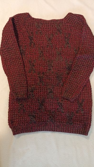 Sweter dziewczęcy 158-164 długi, ciepły, Święta, burgund, czerwon