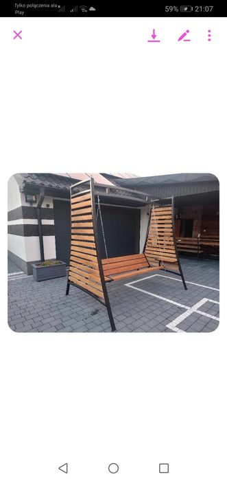 Huśtawka ogrodowa metal drewno loft industrial