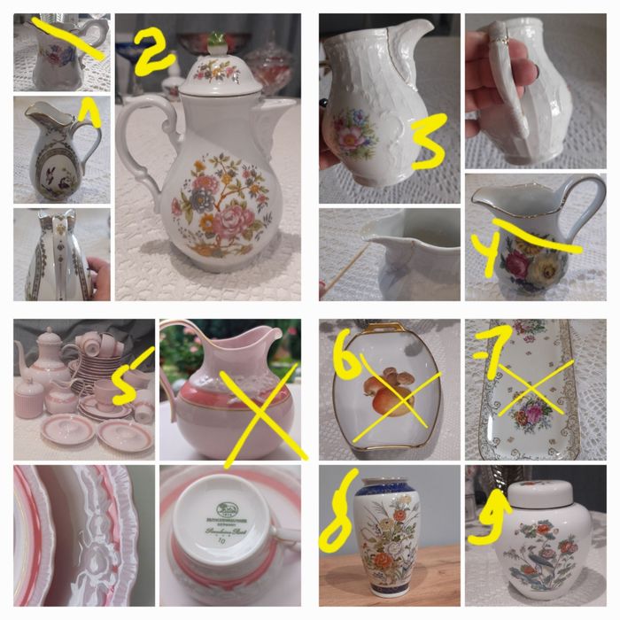 Розовый фарфор,хрусталь,сервизы,салфетки,чайники,трио Германи