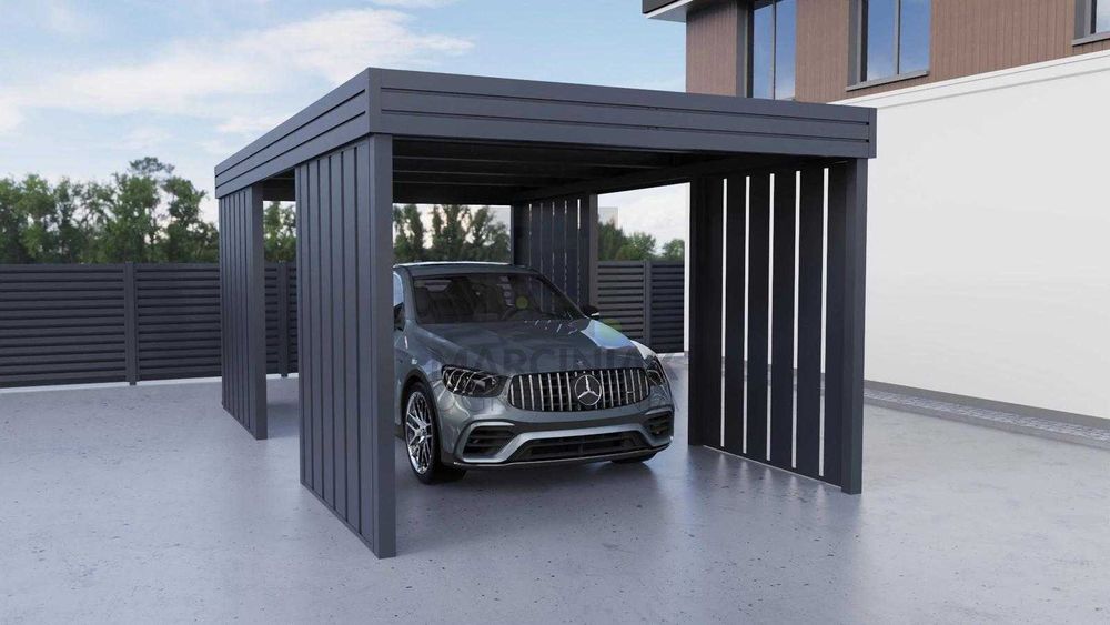 Wiata garażowa na 1 auto 3x6 Modern+ Pion-skonfiguruj swoją wiatę w 3D