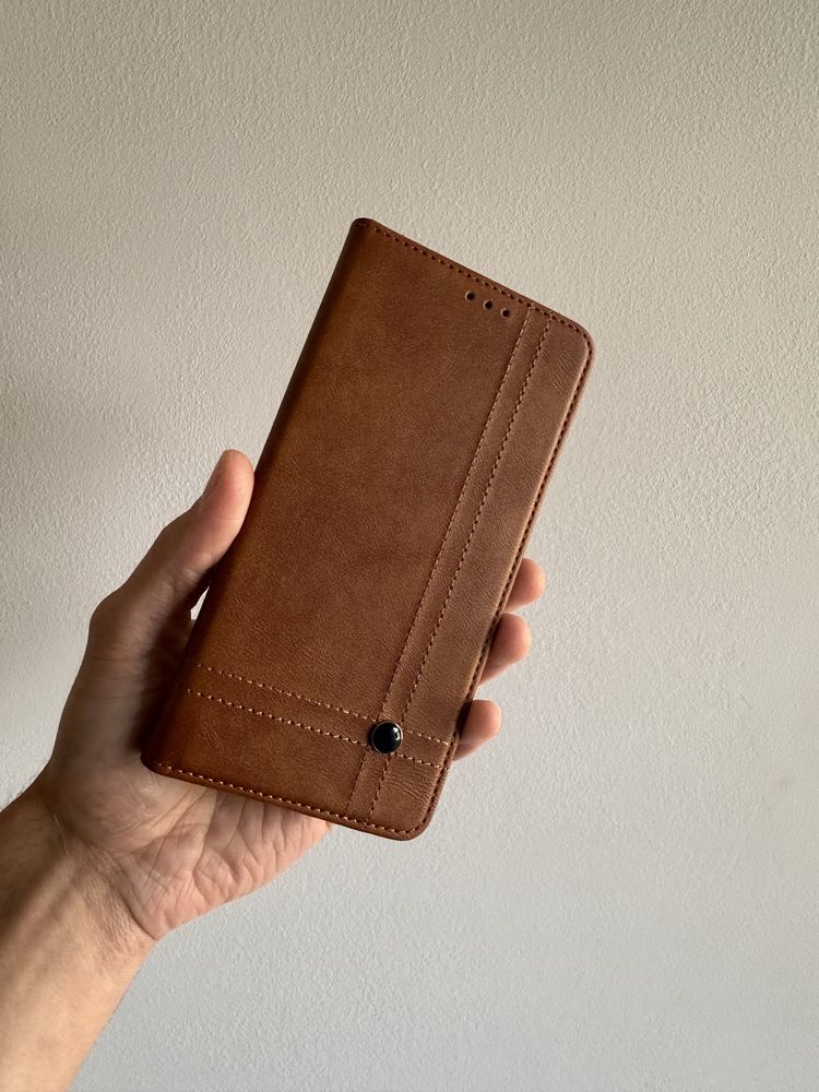 Etui z klapką skórzane + SZKŁO do XIAOMI REDMI NOTE 14 PRO PLUS