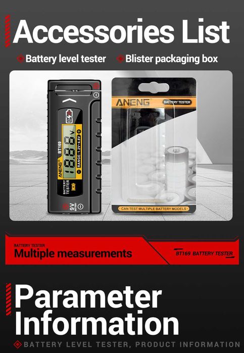 Uniwersalny tester baterii ANENG BT169 LCD miernik napięcia