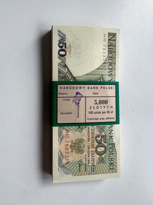 Paczka bankowa banknoty PRL 50 zł - 100 sztuk