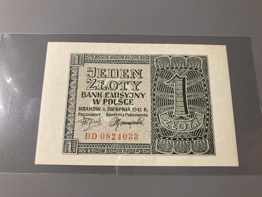 Banknot 1 złoty seria BD z 1941 stan idealny