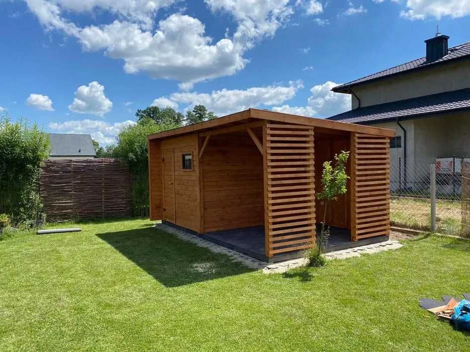 Domek narzędziowy ogrodowy drewniany z altaną "Mediolan" 6x3