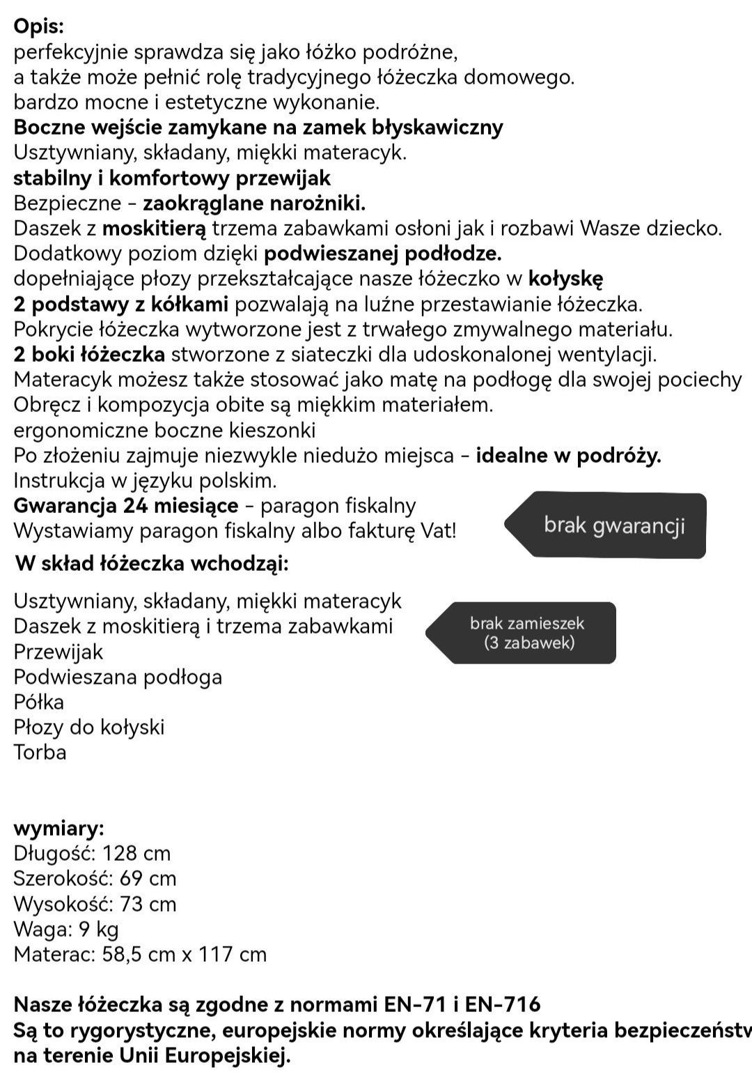 Łóżeczko z pościelą, materacem, kołdrą, poduszką