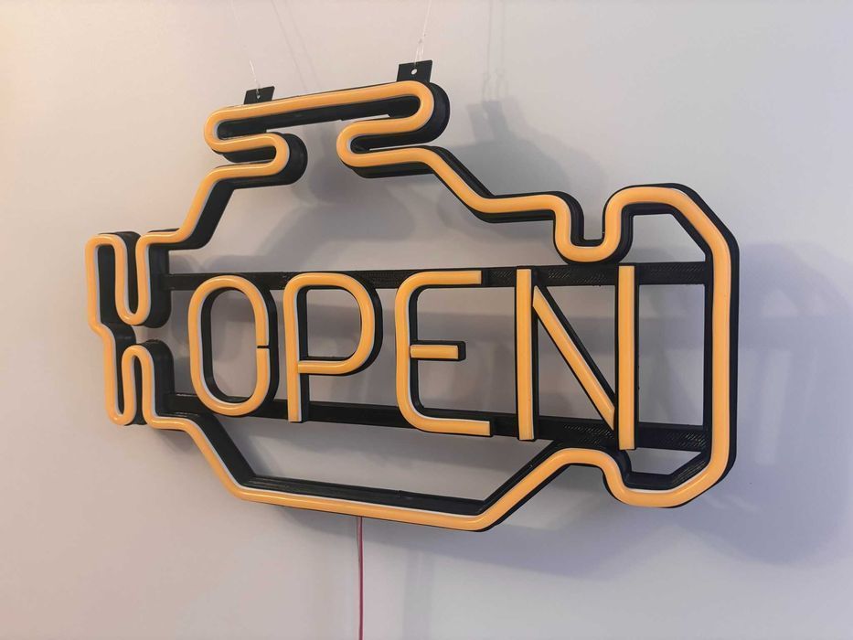 Неонова вивіска "Чек Check engine Open" жовта, 400*240 мм