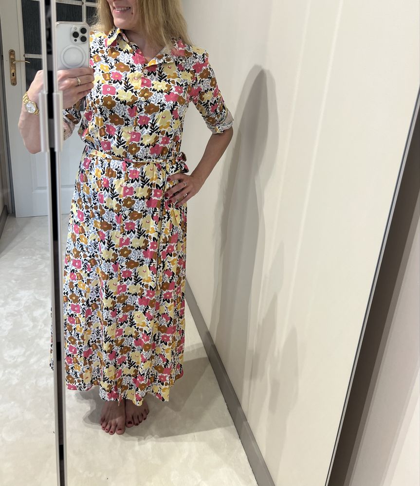 Sukienka maxi szmizjerka koszulowa długa wiązana w kwiaty retro piękna