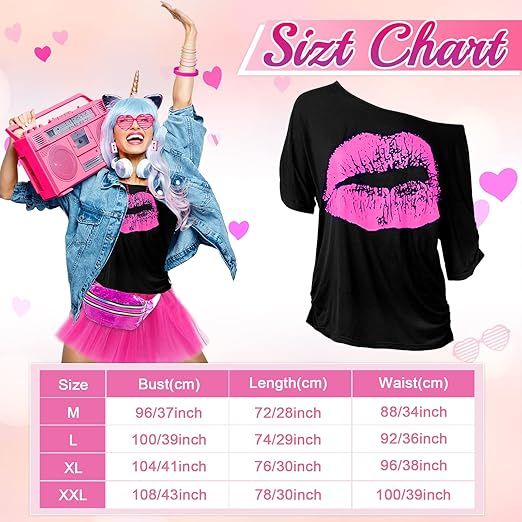 Zestaw przebranie lata 80-te z dodatkami - różowy Rozmiar 3Xl