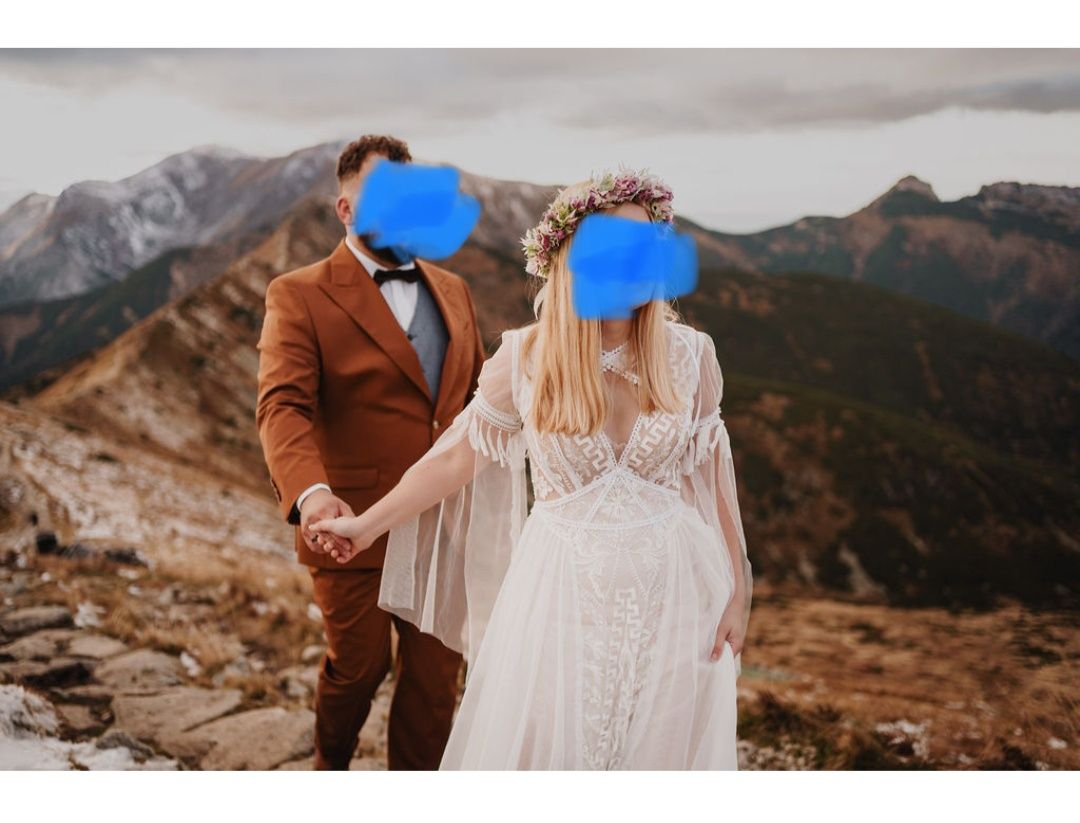 Suknia ślubna boho, zdejmowane rękawy S