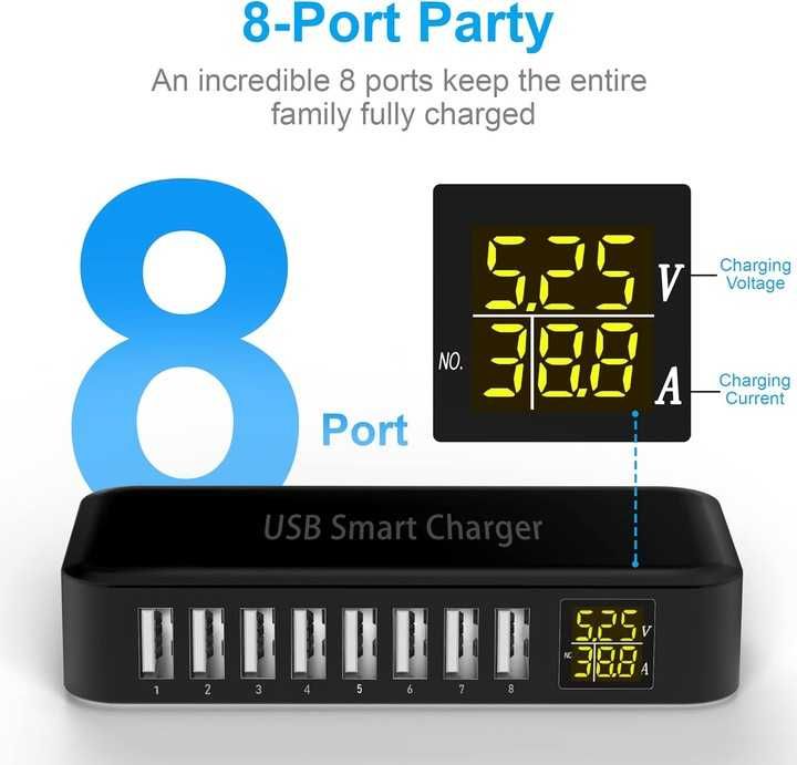 Ładowarka USB A wielofunkcyjna ładowarka USB 8-portowa biała [2265]