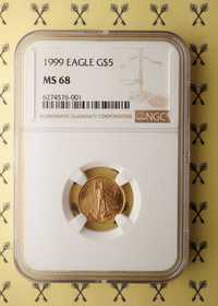 1999 Eagle Estados Unidos $5 1/10 onça OURO Certificada pela NGC MS 68