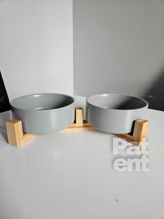 Miski ceramiczne dla psa kota zestaw 2 sztuki x 400 ml szare