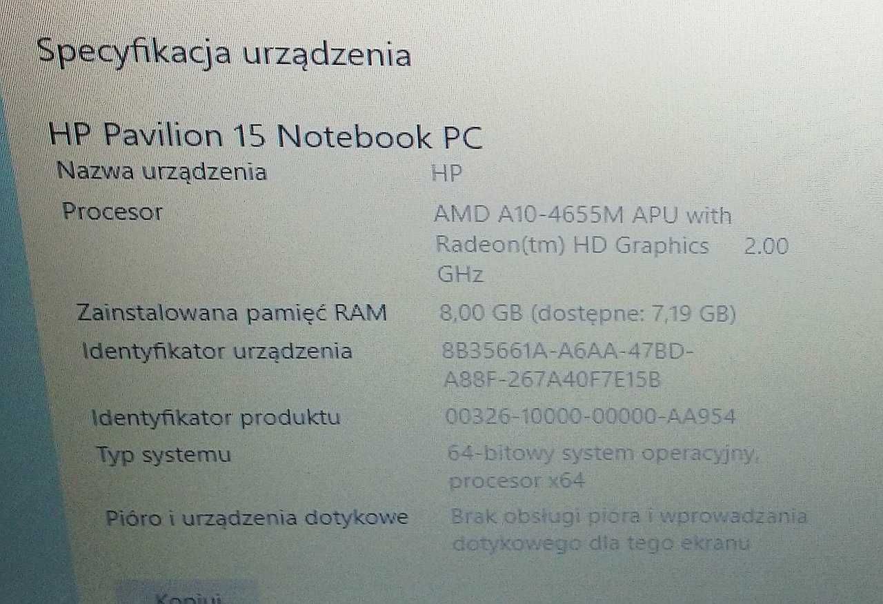 Laptop HP Pavilion 15,6" AMD A10 8 GB / 1000 GB biały