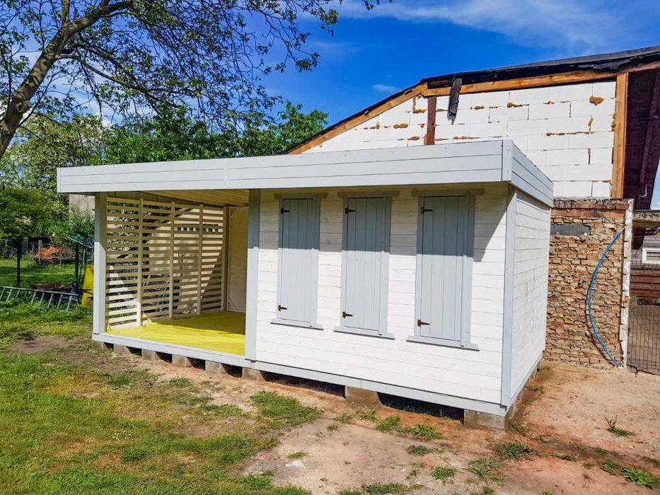 Domek narzędziowy,gospodarczy,drewniany,ogrodowy,magazyn,3x3m+taras3x3