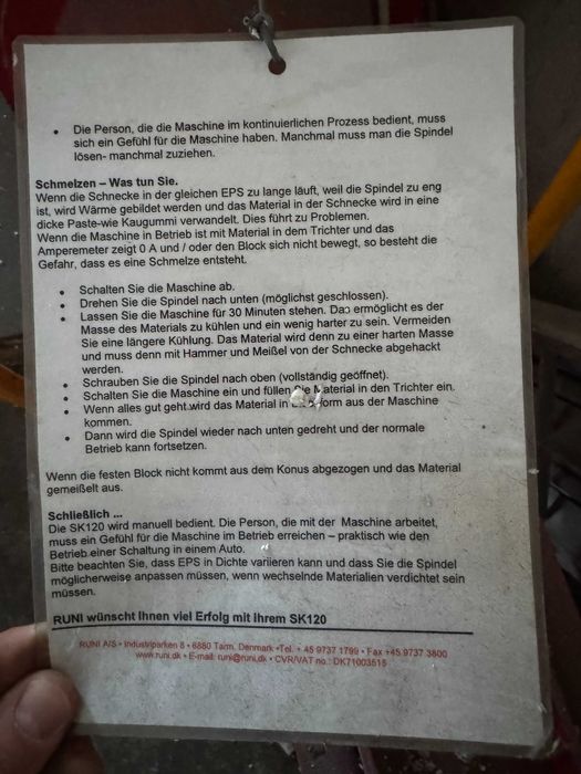 RUNI SK120 – Prasa ślimakowa do styropianu EPS (kompaktownica)