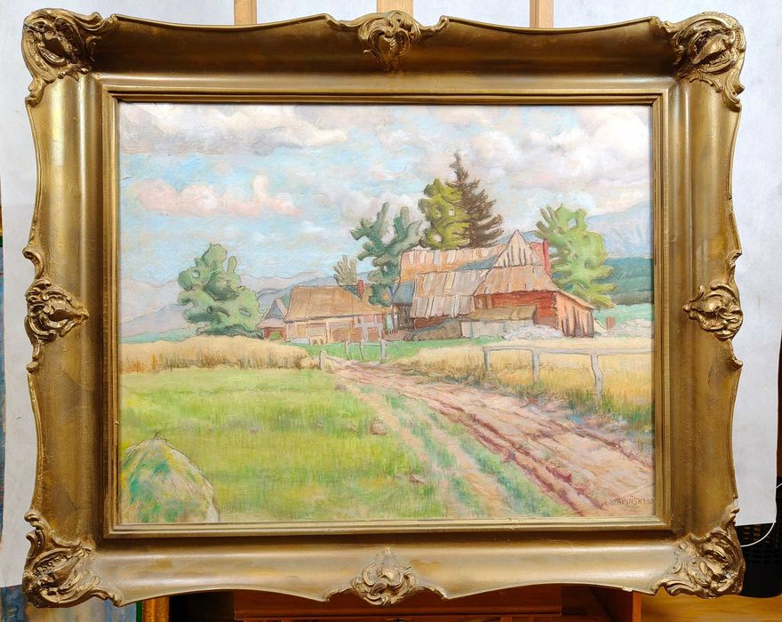 Obraz mieszany, wiejska zagroda, W. Stapiński, 1930 r.