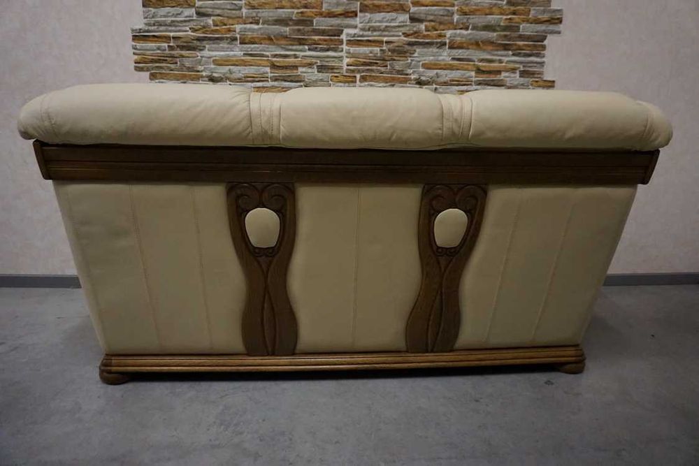 Zestaw na Stelażu Dębowym 3+1 Skóra Naturalna Jasna + Szuflady w-1116