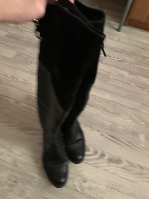 Зиние кожаные замшевые сапоги ботфорды