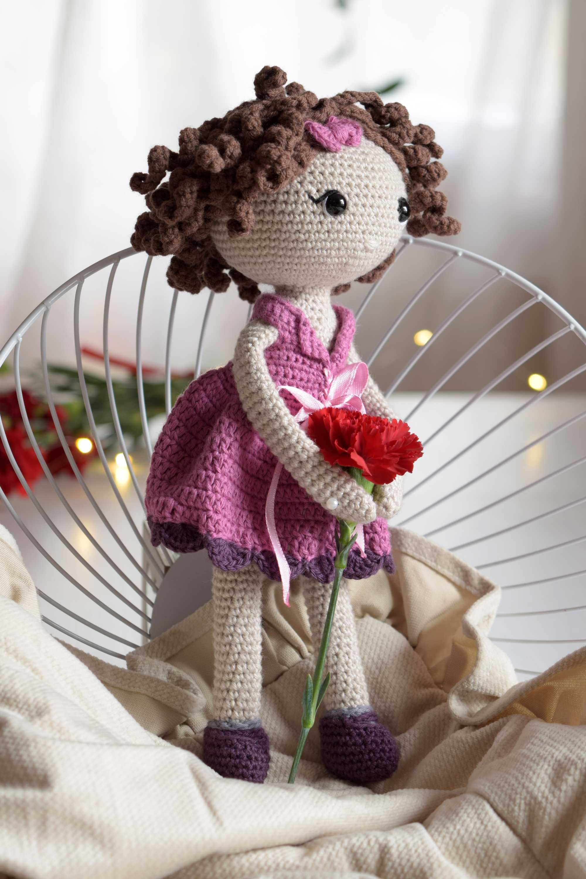 Bawełniana lalka lala maskotka, przytulanka na szydełku, handmade