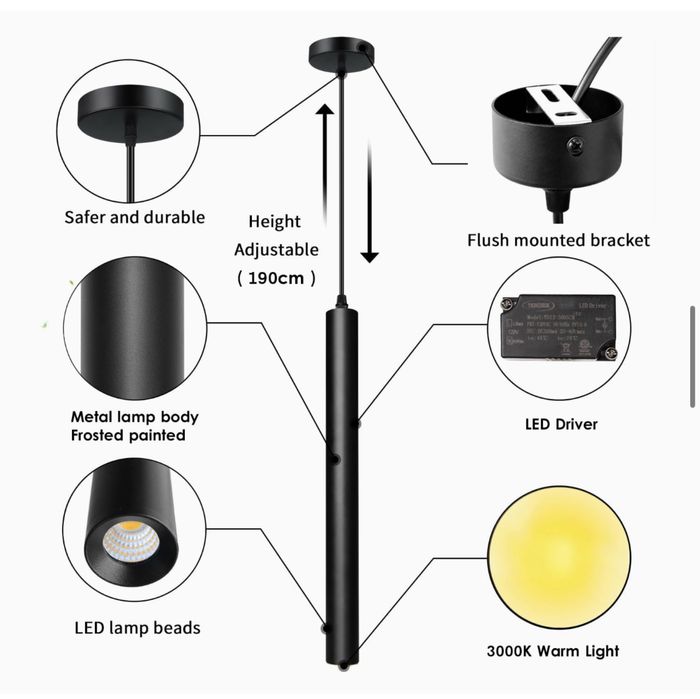 ACMHNC Lampa wisząca LED Cylindryczna czarna