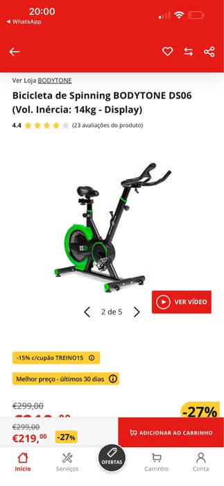 Bicicleta de Spinning BODYTONE DS06 (Vol. Inércia: 14kg - Display)