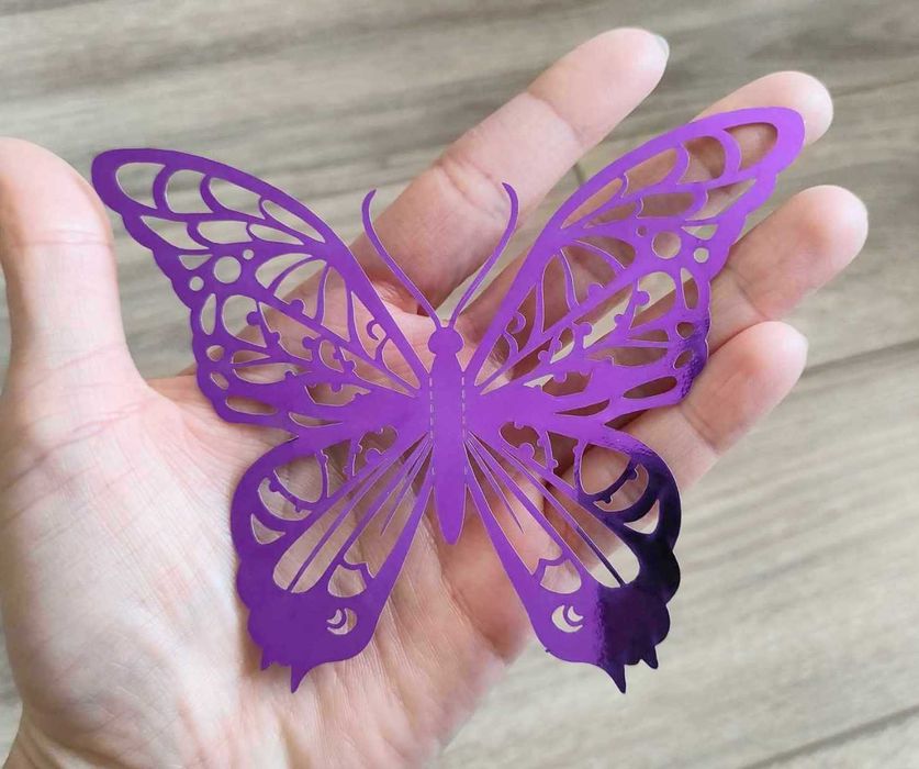 Ozdobne Duże Motyle 3D Fiolet Intensywna Purpura 12 szt naklejki