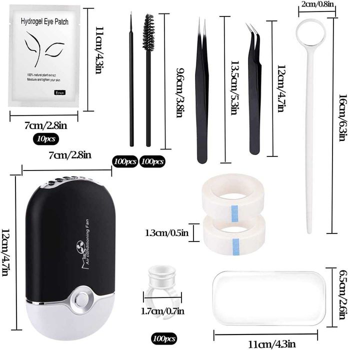 Kit de Extensão de Pestanas Pink Ou Preto com Vários Acessórios