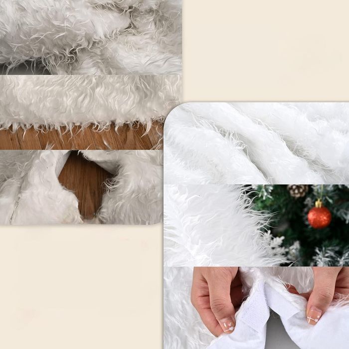 Dywanik Ozdobny pod Choinkę Sztuczne Futro Biała 150 cm