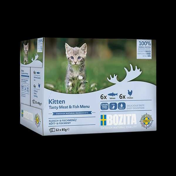 BOZITA Kitten MIX 12x85g SASZETKI Łosoś Kurczak mokra karma dla kociąt