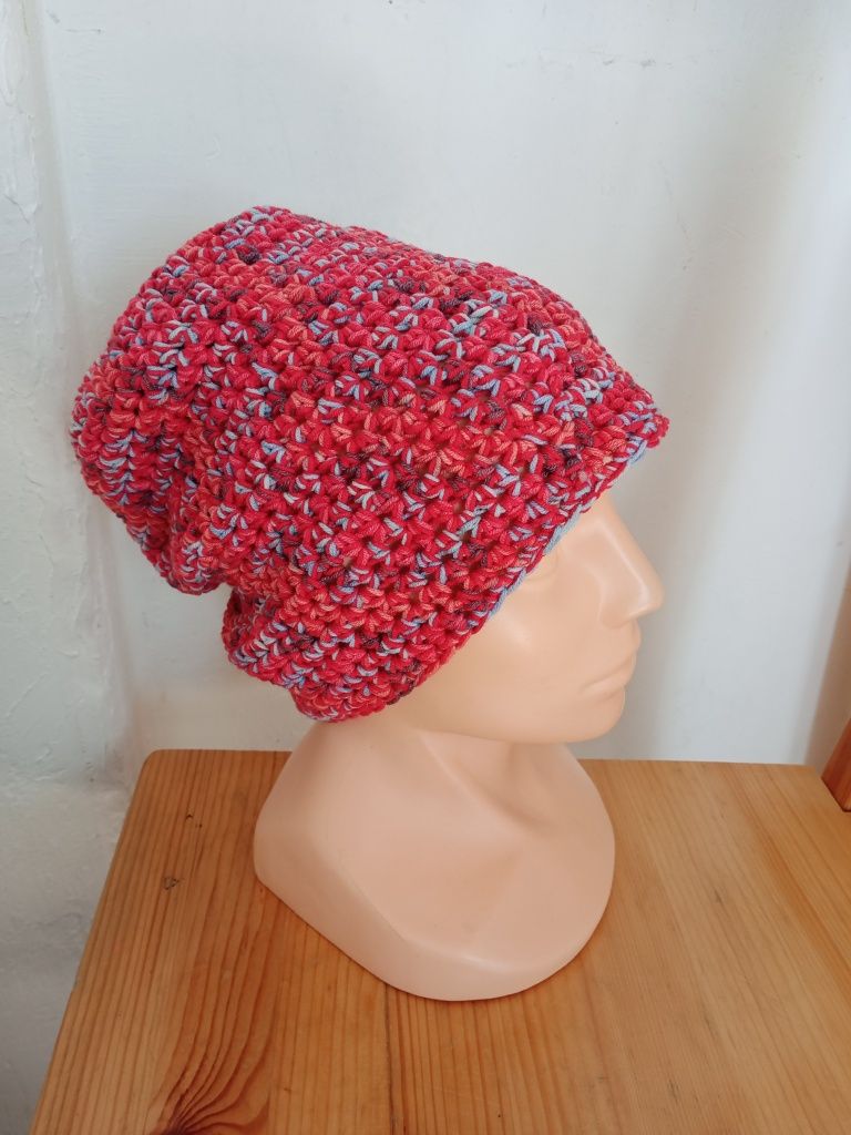 Nowa czerwona czapka bawełniana handmade