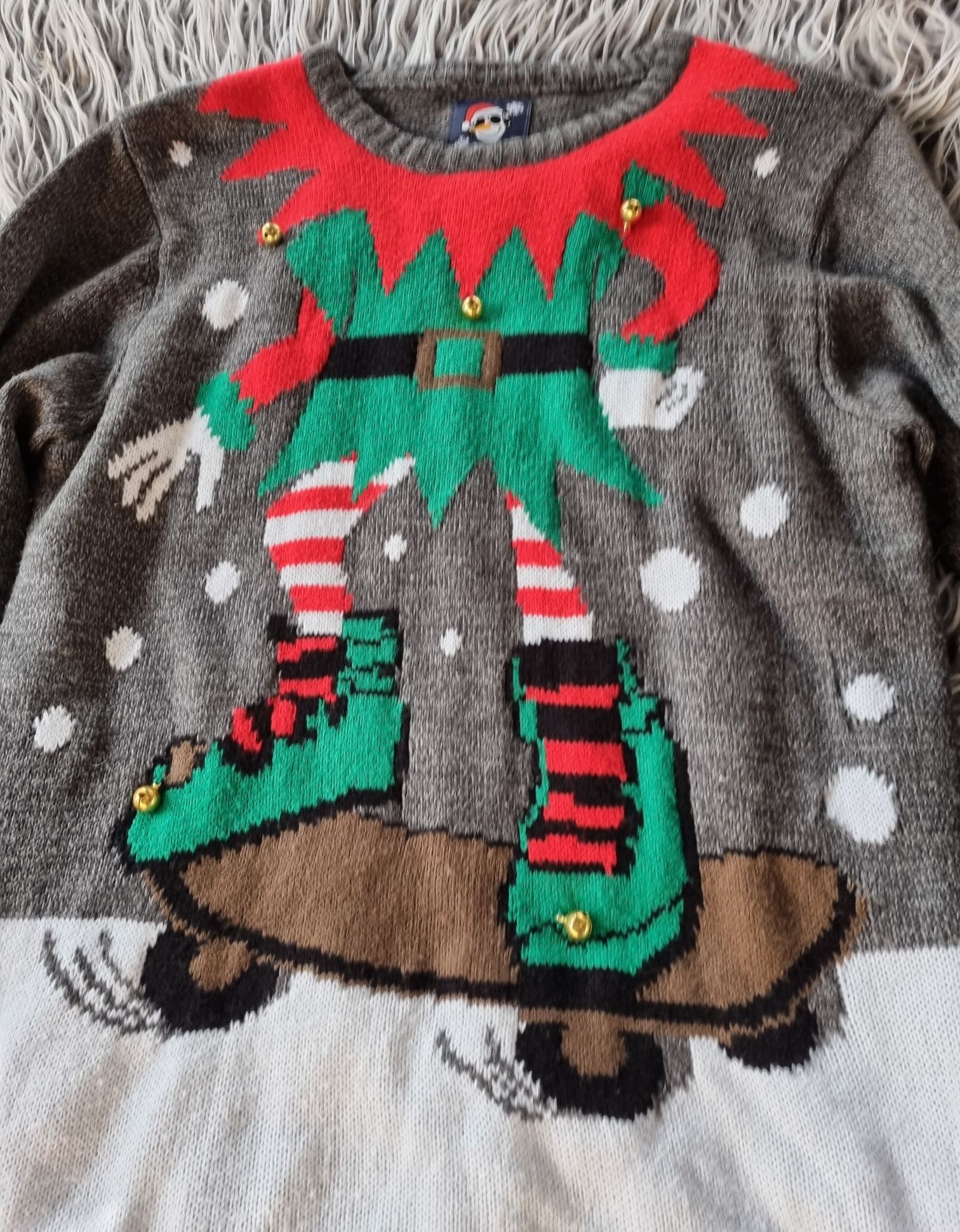 Sweter M na święta świąteczny szary dzwoni
