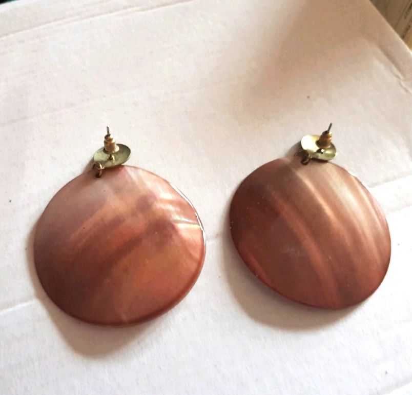 brązowe Kolczyki koła z masy perłowej