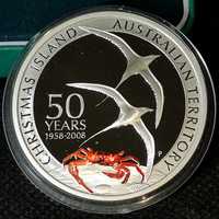 Серебряная монета остров рождества 1 доллар 2008 Австралия 31,1 999