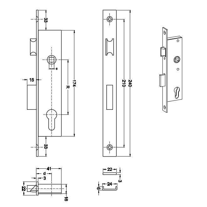 Zamek wpuszczany wąski 90/35 wkładka Inox LOB