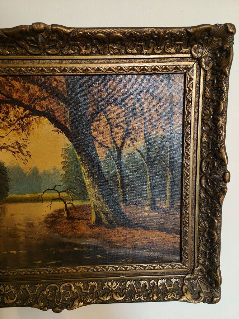 Piękny zabytkowy obraz olejny Wout  jesień  Antyk Kraków PROMOCJA