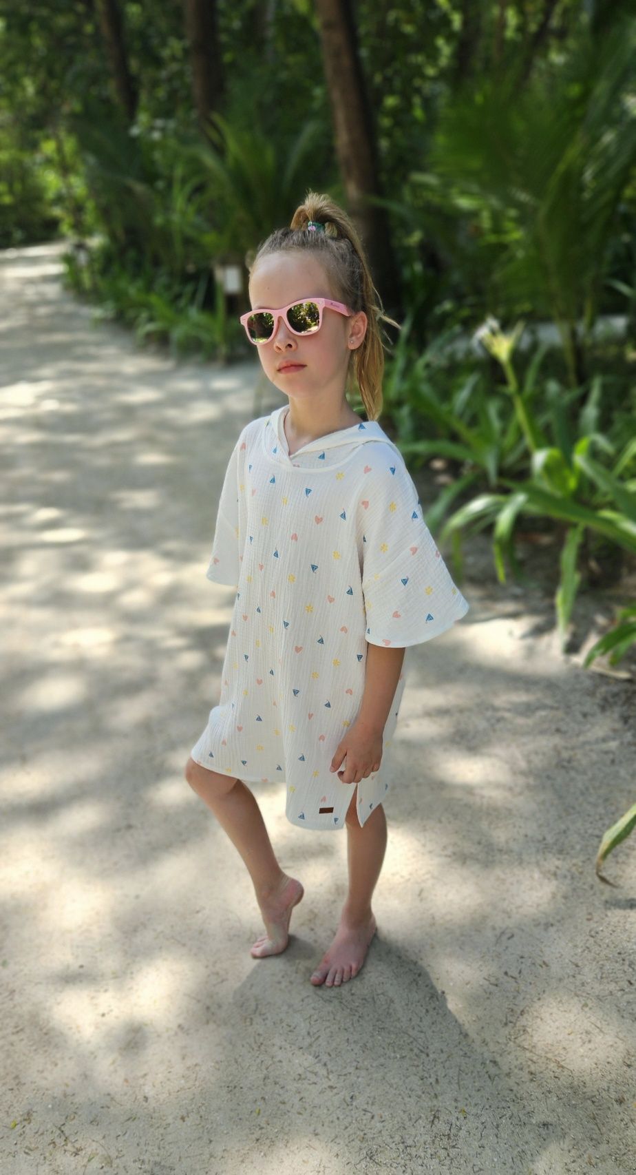 Ponczo na plaże muslin r 116/122 ecru