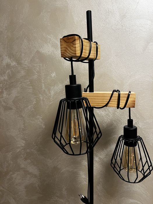 Lampa Inspire Lampa Podłogowa Tabodi Czarna Z Drewnem 2 X E27