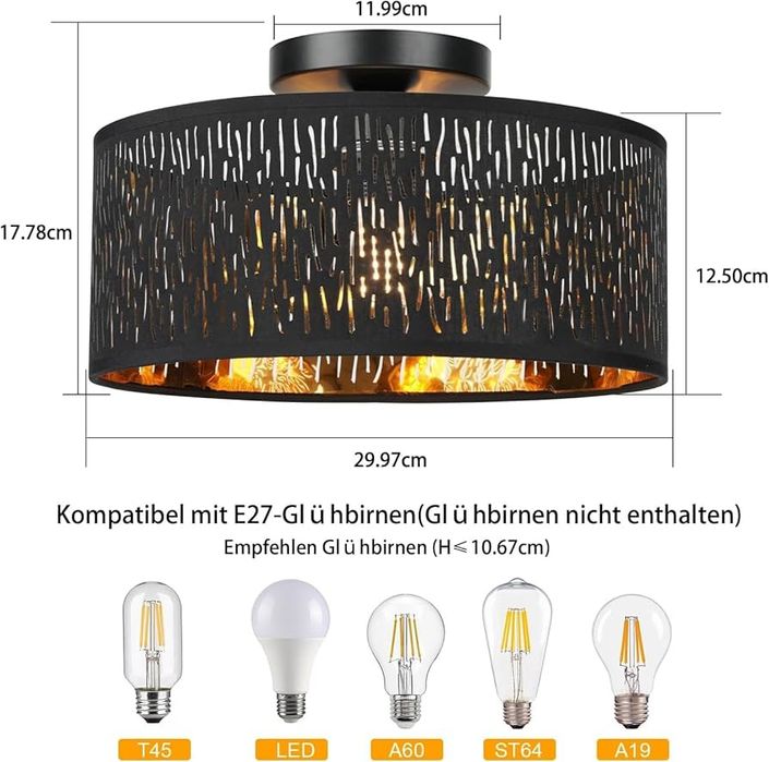FRIDEKO HOME Nowoczesna lampa sufitowa, czarna, ażurowa, okrągła 30 cm