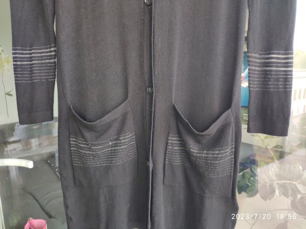 Kardigan ZARA oversize S-L tunika czarna długa kieszenie