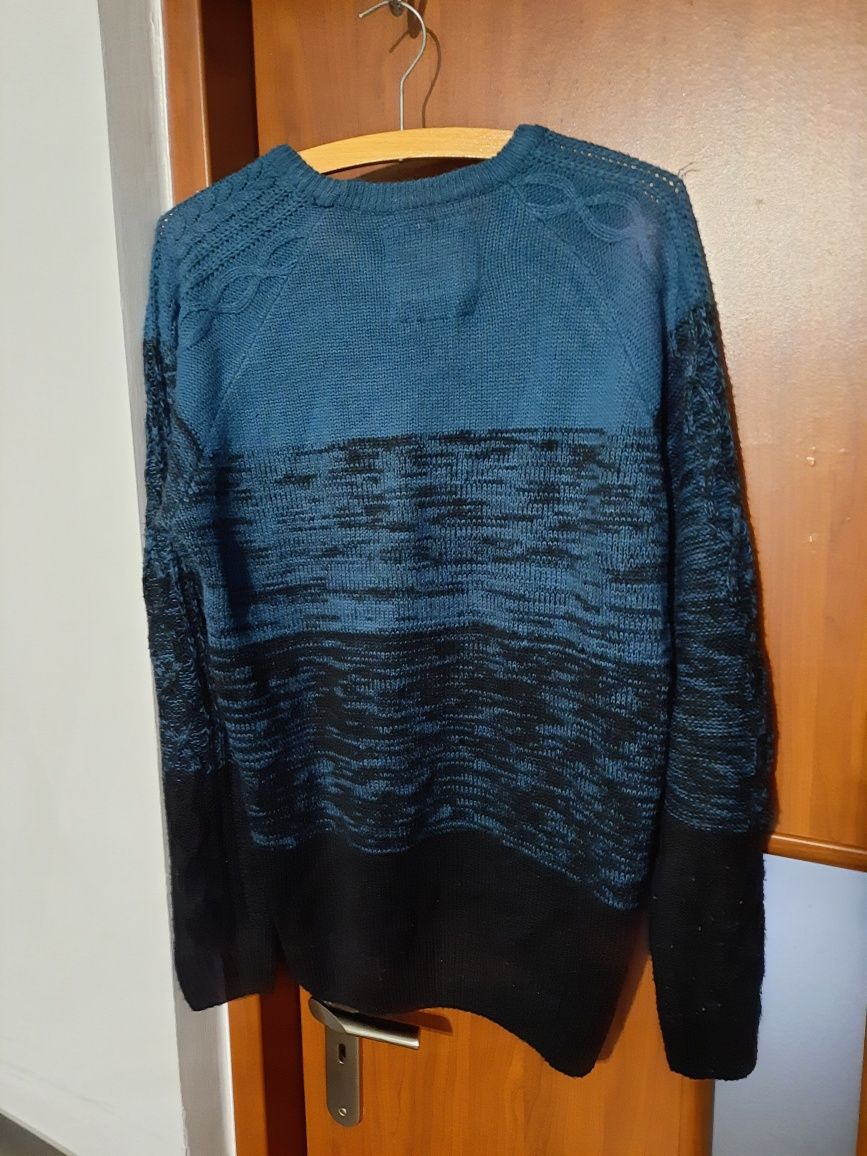 Sweter meski ombre niebiesko-czarny pleciony M