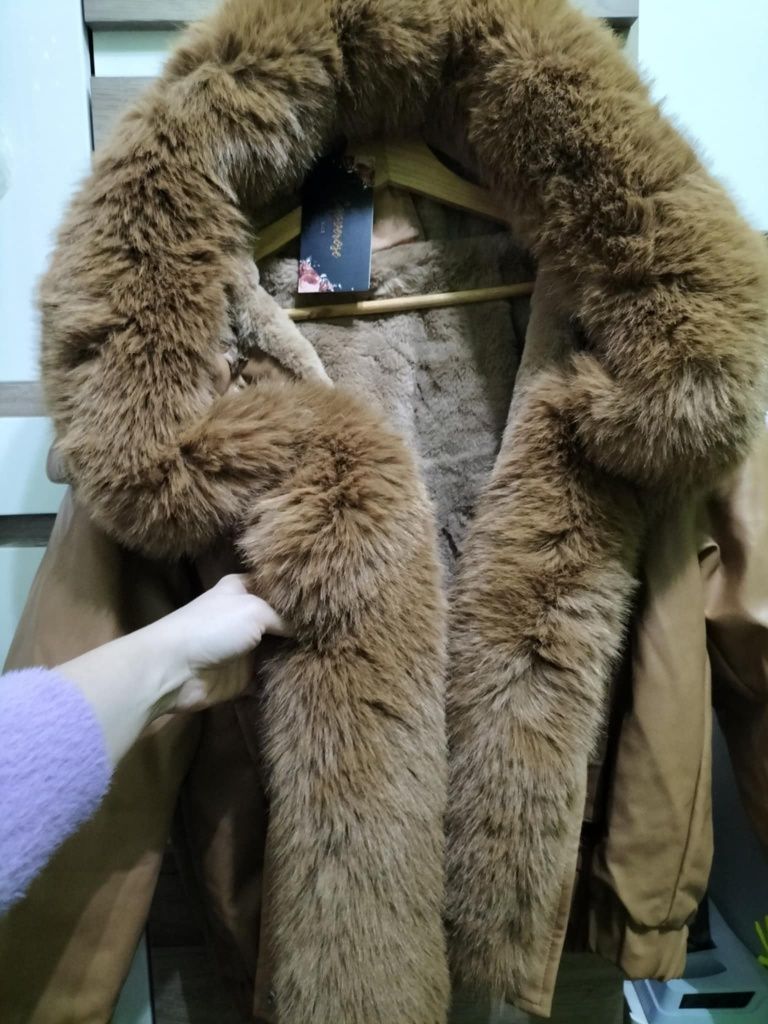 Cudna kurtka futro Xl pachy 60x2 Camel skóra eko