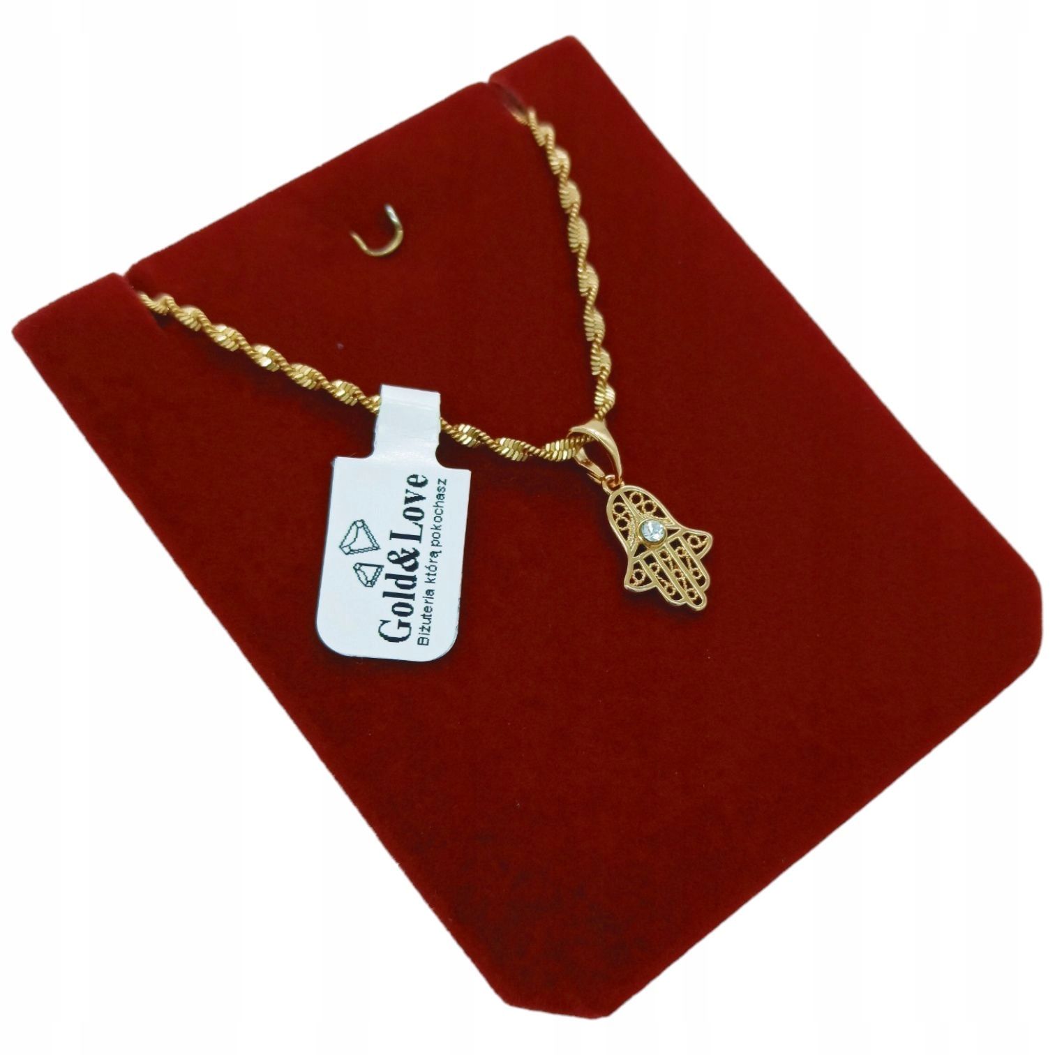 Złoty Naszyjnik 55 Cm Ręka Fatimy Amulet Brylant Oczko Dla Mamy N527