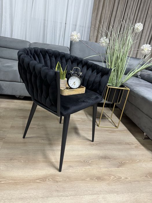 Nowe Krzesło Welurowe Plecione Glamour Wygodne Czarne Meble Dom Fotel