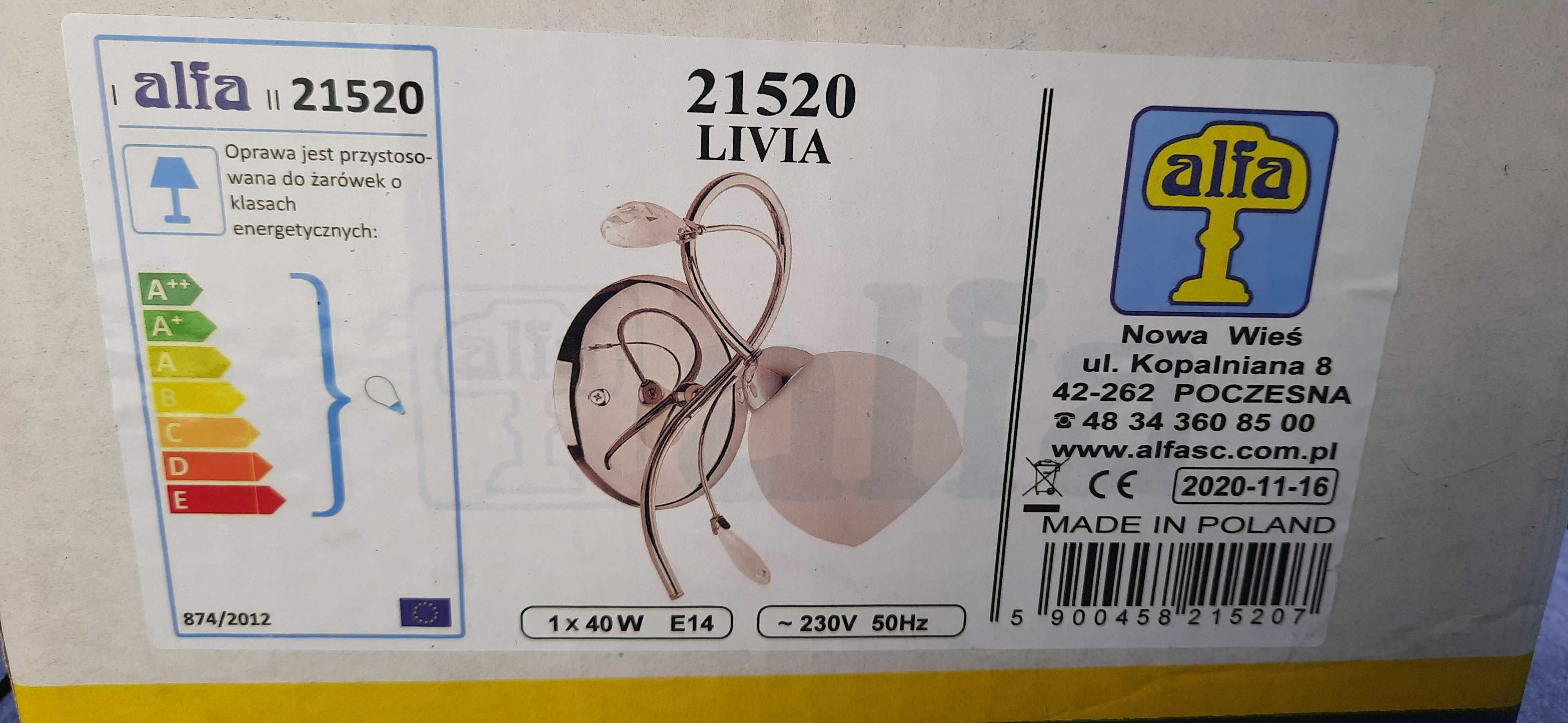 Lampa ścienna, kinkiet Alfa Livia 21520