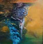 Krzysztof Heksel obraz olejny na płycie, surrealizm