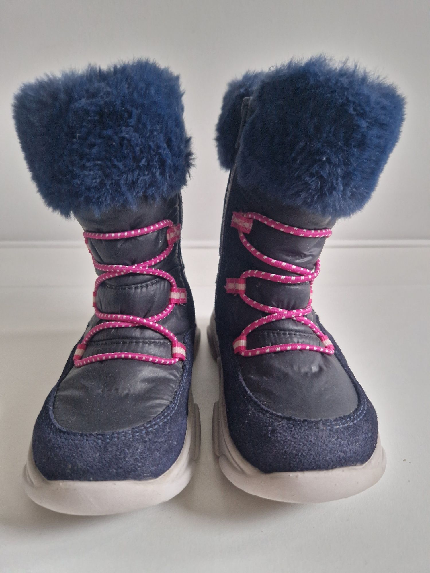Buty dziecięce zimowe śniegowce granatowo-różowe