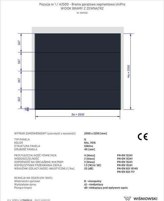 // Brama Segmentowa Garażowa Unipro Wiśniowski 2500x2250 Antracyt //