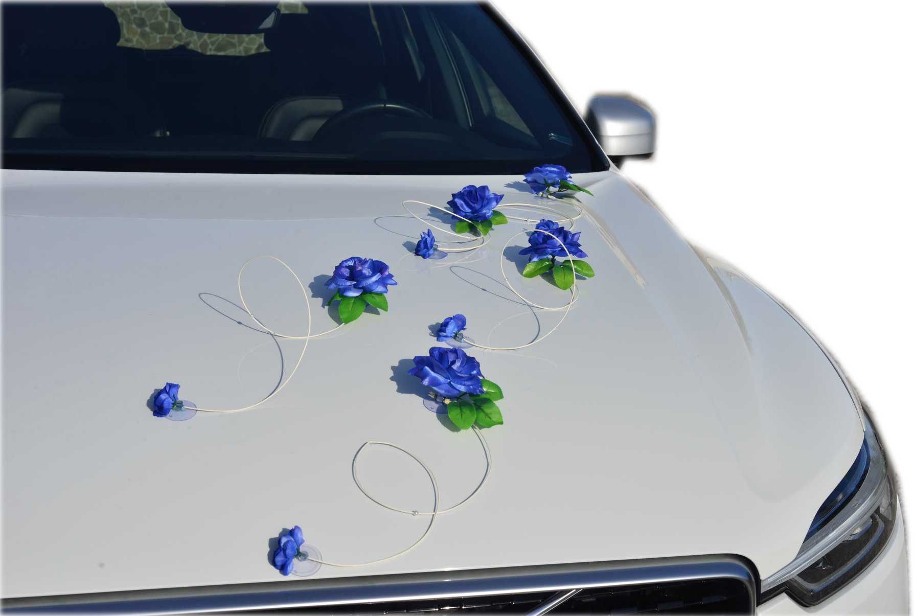 Zapraszamy NIEBIESKA dekoracja na samochód do ślubu ozdoby na auto 327